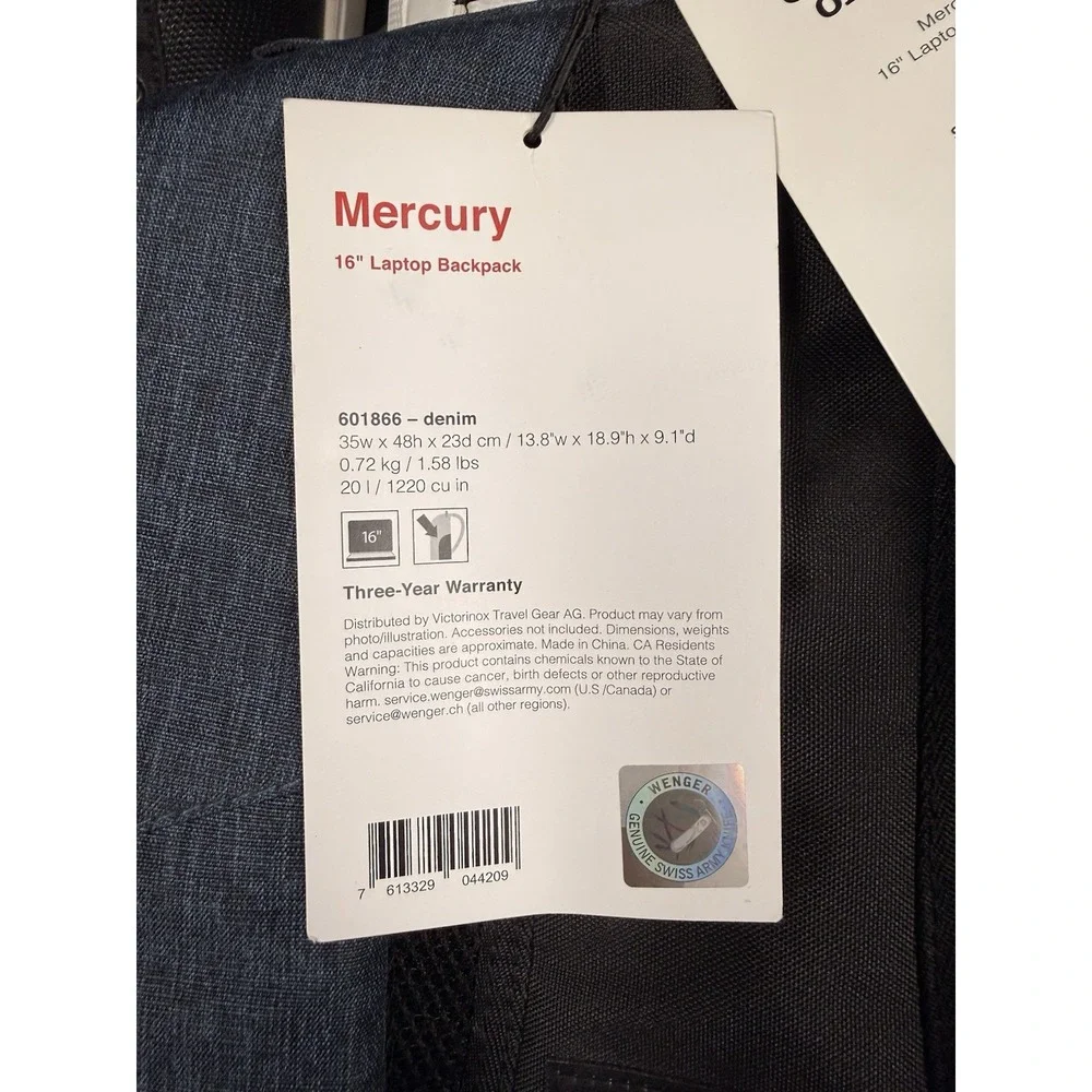 Wenger Mercury Backpack With 16in. Laptop Pocket, Denim